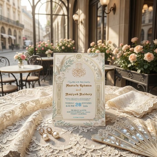 Salbeigrüne Creme Staubblaue Florale Luxe Einladung