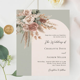 Salbeigrüne cremige Rosen Bogen Hochzeitseinladung