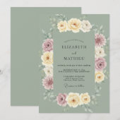 Salbeigrüne Dahlie Hochzeit Einladung (Vorne/Hinten)