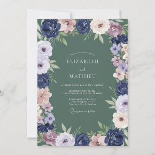Salbeigrüne Dämmerungs-Blumenhochzeit Einladung