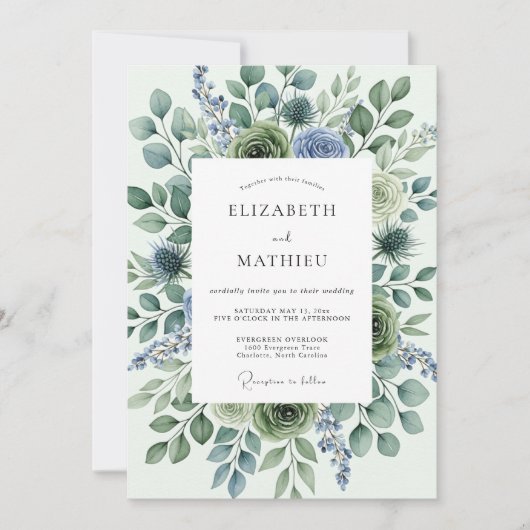Salbeigrüne Distel-Winterhochzeit Einladung (Vorderseite)