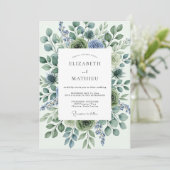 Salbeigrüne Distel-Winterhochzeit Einladung (Stehend Vorderseite)