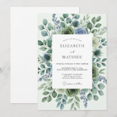 Salbeigrüne Distel-Winterhochzeit Einladung (Vorne/Hinten)