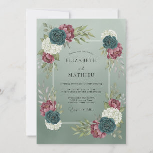 Salbeigrüne dramatische botanische Hochzeit Einladung
