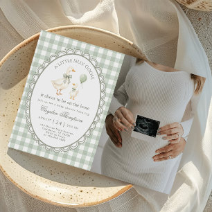 Salbeigrüne Dumme Gans Baby Shower Foto Einladung