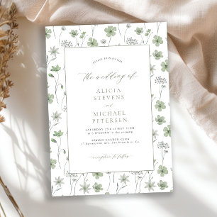 Salbeigrüne elegante florale Gartenhochzeit Einladung