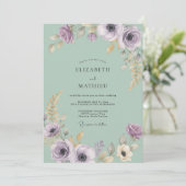 Salbeigrüne elegante florale Hochzeit Einladung (Stehend Vorderseite)