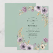 Salbeigrüne elegante florale Hochzeit Einladung (Vorne/Hinten)