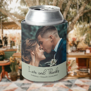 Salbeigrüne elegante Hochzeit Liebe und Dank Foto Dosenkühler