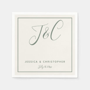 Salbeigrüne elegante minimalistische Monogramm-Ini Serviette