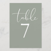 Salbeigrüne elegante moderne Schrift Tischnummer (Rückseite)