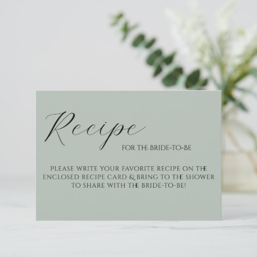 Salbeigrüne elegante Rezeptkarte RSVP Karte (Stehend Vorderseite)