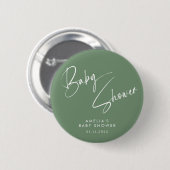 Salbeigrüne elegante Skript-Baby-Party modern Button (Vorne & Hinten)