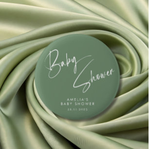 Salbeigrüne elegante Skript-Baby-Party modern Button