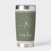 Salbeigrüne Elfenbein-Blumen-Linienkunst gestreift Thermobecher (Vorderseite)