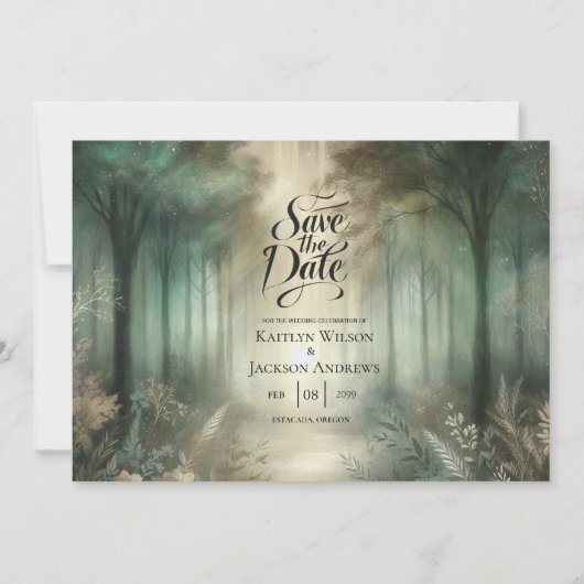 Salbeigrüne Enchanted Forest Radiance Hochzeit Save The Date (Vorderseite)