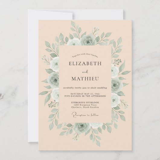 Salbeigrüne erdige Boho-Hochzeit Einladung (Vorderseite)