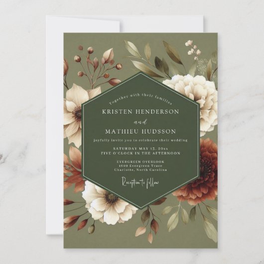 Salbeigrüne erdige botanische Hochzeit Einladung (Vorderseite)