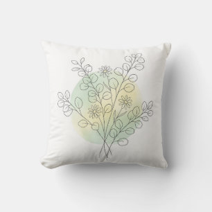 Salbeigrüne Eukalyptus-Botanik-Linienkunst Kissen