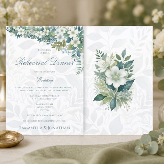 Salbeigrüne Eukalyptus-Hochzeitsprobe-Dinner Einladung