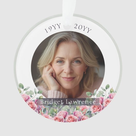 Salbeigrüne Eukalyptus-Rosa Rosen Erinnerung Ornament (Vorderseite)