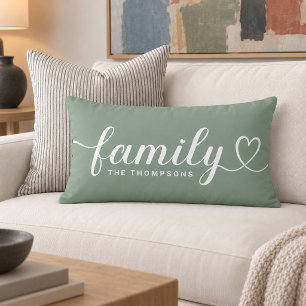 Salbeigrüne Familien-Herz-Schrift-Monogramm Lendenkissen