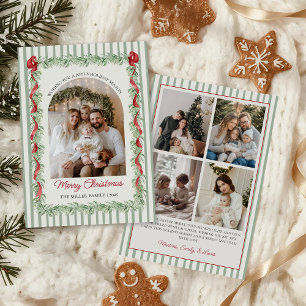Salbeigrüne Familienfoto-Weihnachts-Feiertagskarte Feiertagskarte