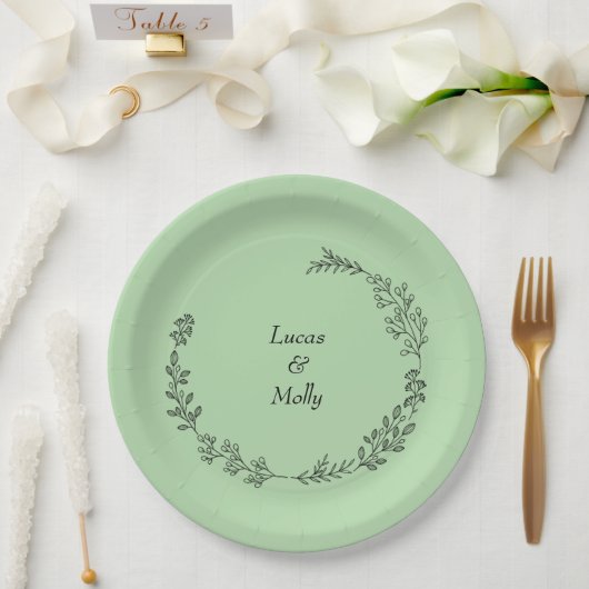 Salbeigrüne Farnblatt-Hochzeit Pappteller (Hochzeit)