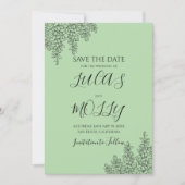 Salbeigrüne Farnblatt-Hochzeit Save The Date (Vorderseite)