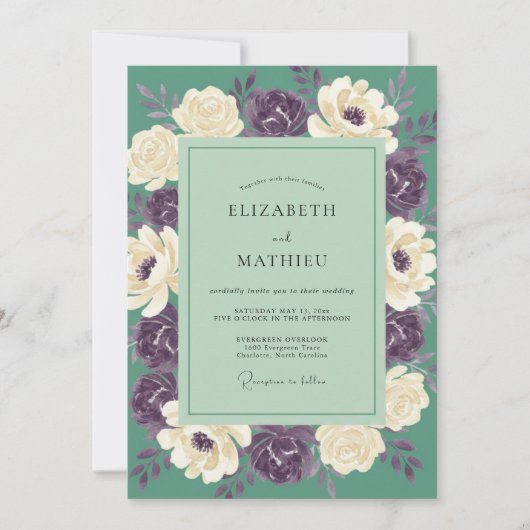 Salbeigrüne fesselnde florale Hochzeit Einladung (Vorderseite)
