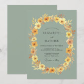 Salbeigrüne fesselnde Wildblumenhochzeit Einladung (Vorne/Hinten)