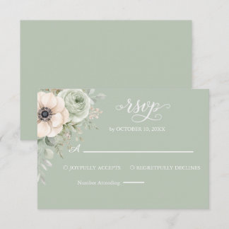 Salbeigrüne florale Anemone-Hochzeits-RSVP-Beilage RSVP Karte