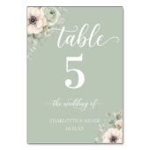 Salbeigrüne Florale Anemone Hochzeitstisch Nummer  Tischnummer (Rückseite)