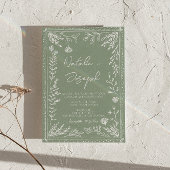 Salbeigrüne Florale Botanische Boho QR-Code-Hochze Einladung