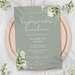 Salbeigrüne Florale Brautjungfern-Lunch-Einladung Einladung