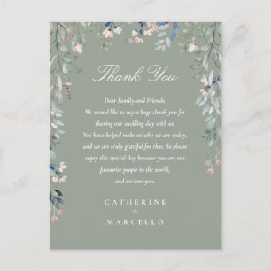 Salbeigrüne Florale Dankeskarte für die Hochzeitsf Postkarte