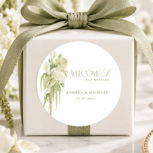 Salbeigrüne Florale Gartenhochzeit Willkommen Runder Aufkleber