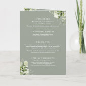 Salbeigrüne Florale Grüne Hochzeit Programm (Rückseite)
