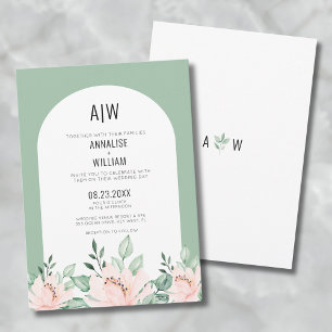 Salbeigrüne Florale Hochzeit Einladung