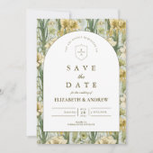 Salbeigrüne Florale Hochzeitsbogen Save The Date (Vorderseite)