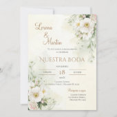 Salbeigrüne Florale Hochzeitseinladung auf Spanisc Einladung (Vorderseite)