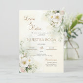 Salbeigrüne Florale Hochzeitseinladung auf Spanisc Einladung (Stehend Vorderseite)