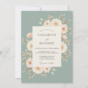 Salbeigrüne florale Kunst Hochzeit Einladung