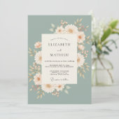 Salbeigrüne florale Kunst Hochzeit Einladung (Stehend Vorderseite)