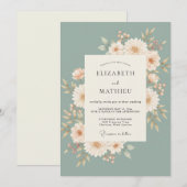 Salbeigrüne florale Kunst Hochzeit Einladung (Vorne/Hinten)