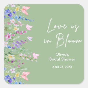 Salbeigrüne florale Liebe ist in Blüte Brautparty Quadratischer Aufkleber