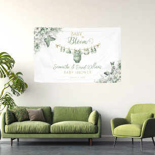 Salbeigrüne florale Schmetterlings-Baby-in-Blüten- Banner