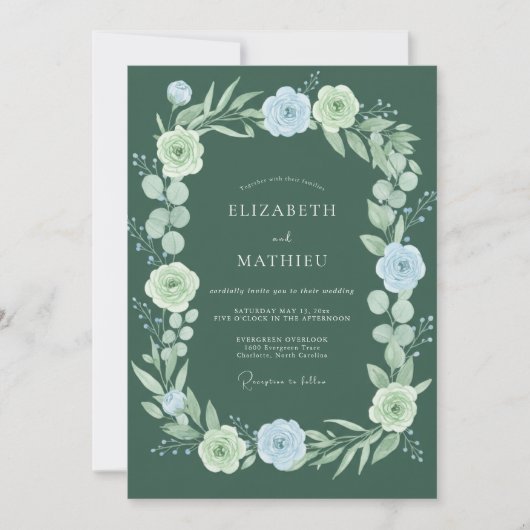 Salbeigrüne Florale Whimsical-Hochzeit Einladung (Vorderseite)