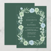 Salbeigrüne Florale Whimsical-Hochzeit Einladung (Vorne/Hinten)