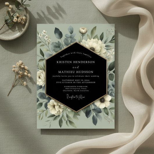 Salbeigrüne Florale Whimsy-Hochzeit Einladung